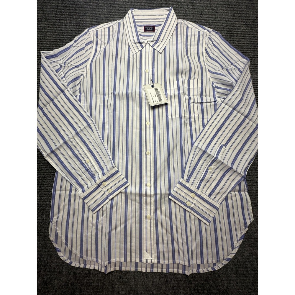 Untuckit Shirt Womens 12 Blue White Stripe Pinot Perse Regular Fit Button Up New